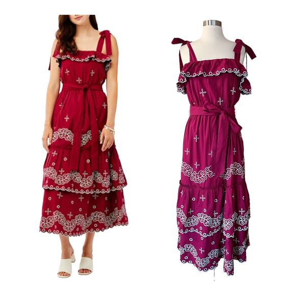 ROBERTA ROLLER RABBIT Peonia Embroidered Eleanor Dress Sleeveless Cotton Large - Picture 2 of 12